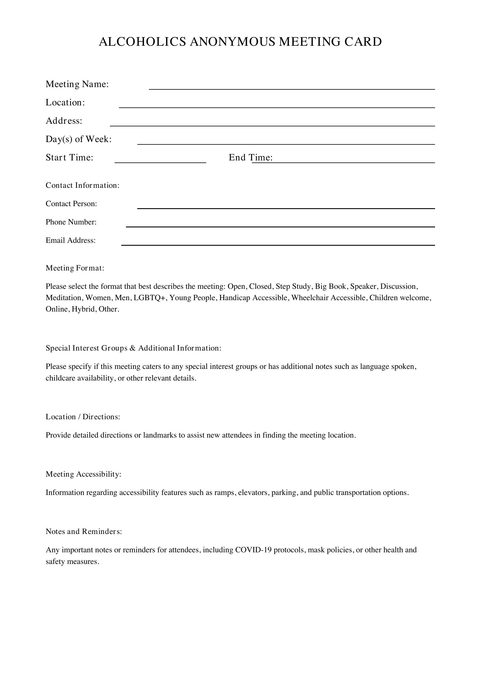 Aa Meeting Card Template