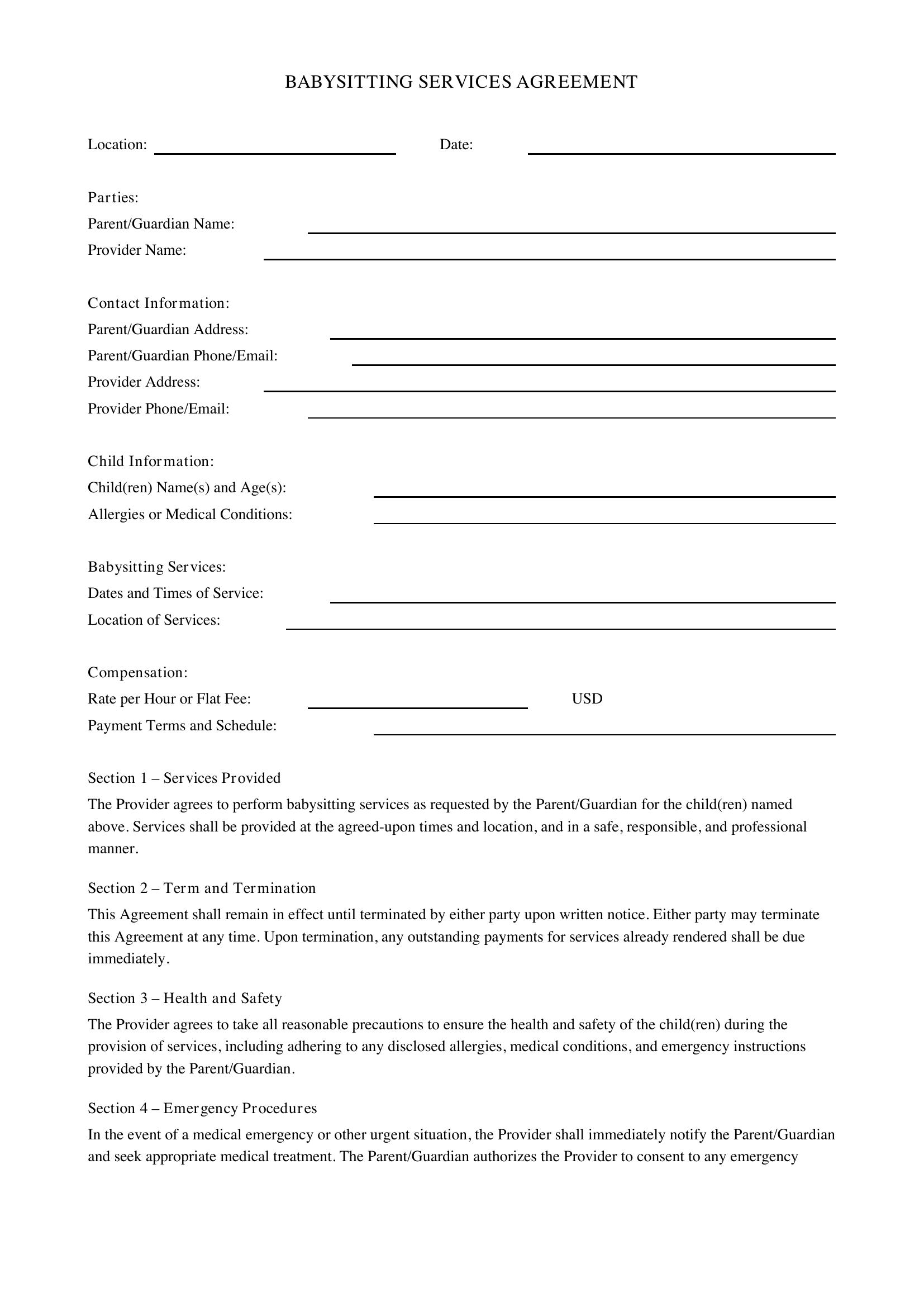 Babysitting Contract Template