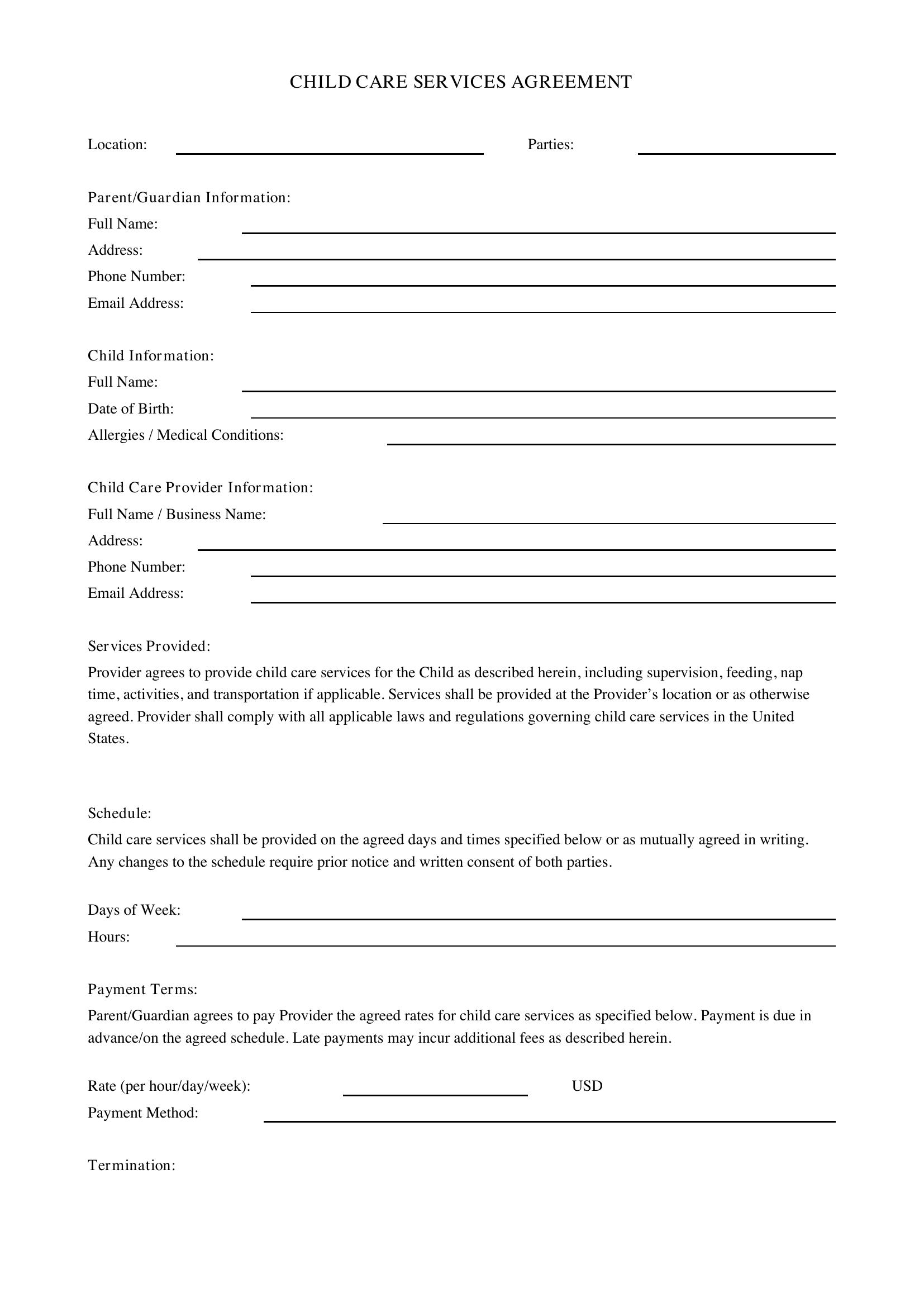 Child Care Contract Template