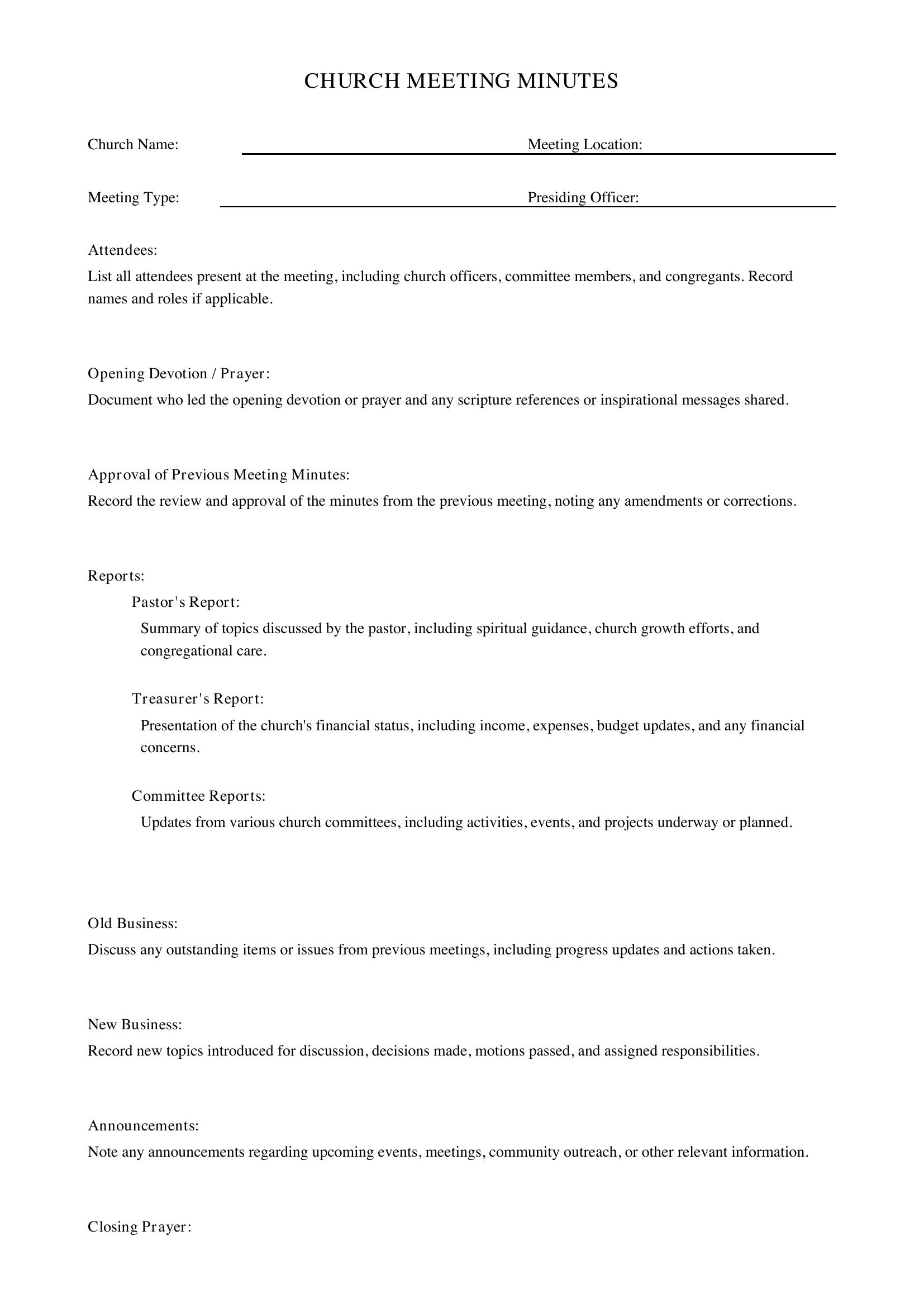 Church Meeting Minutes Template