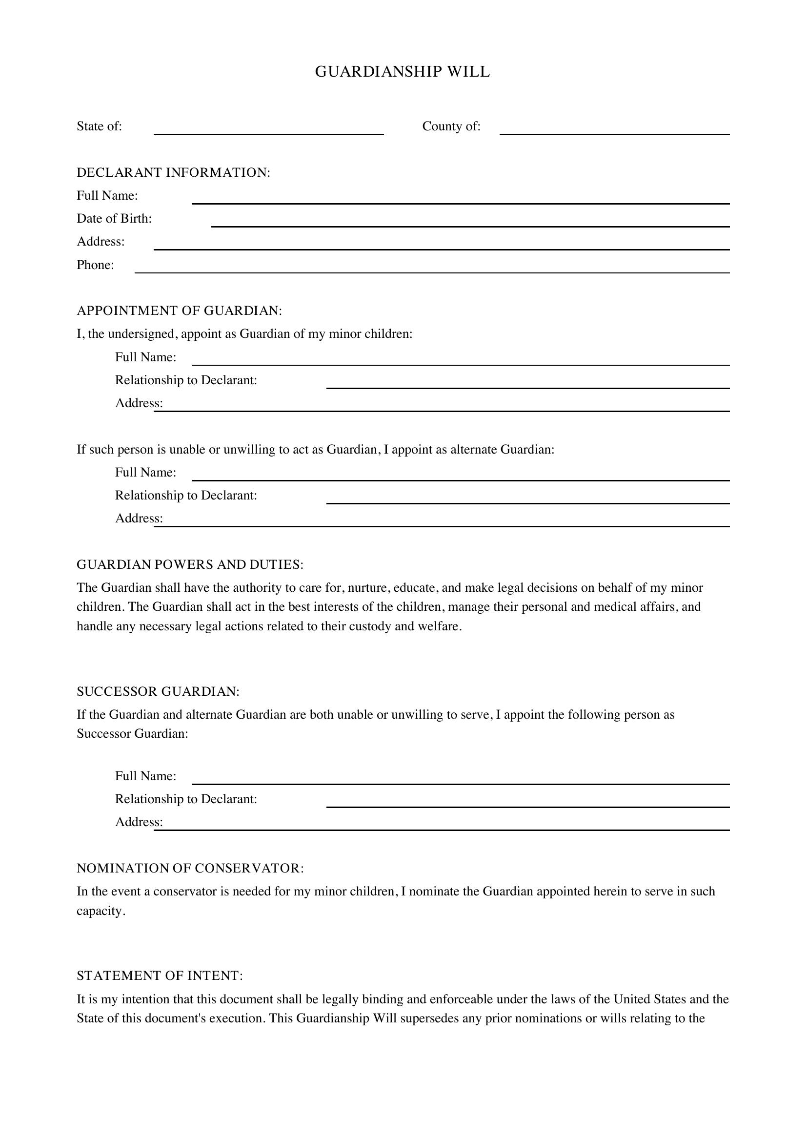 Guardianship Will Template