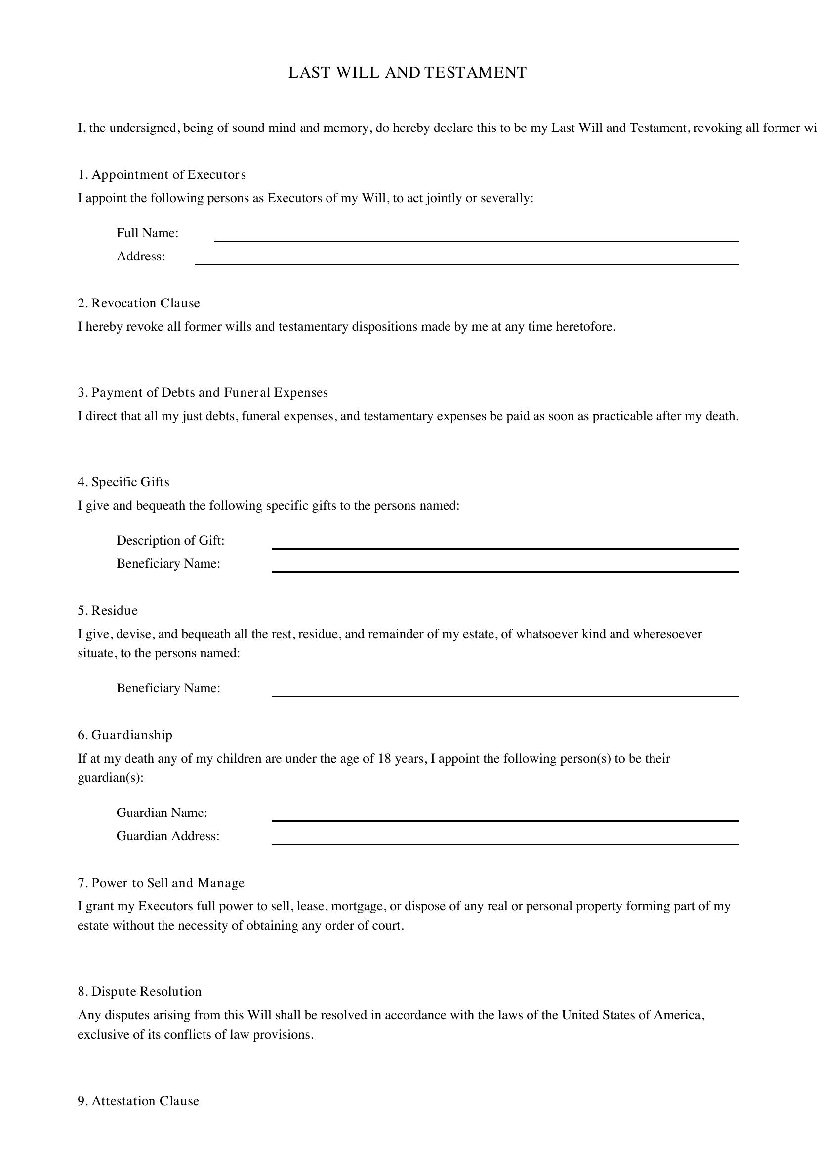 Last Will And Testament Template Uk