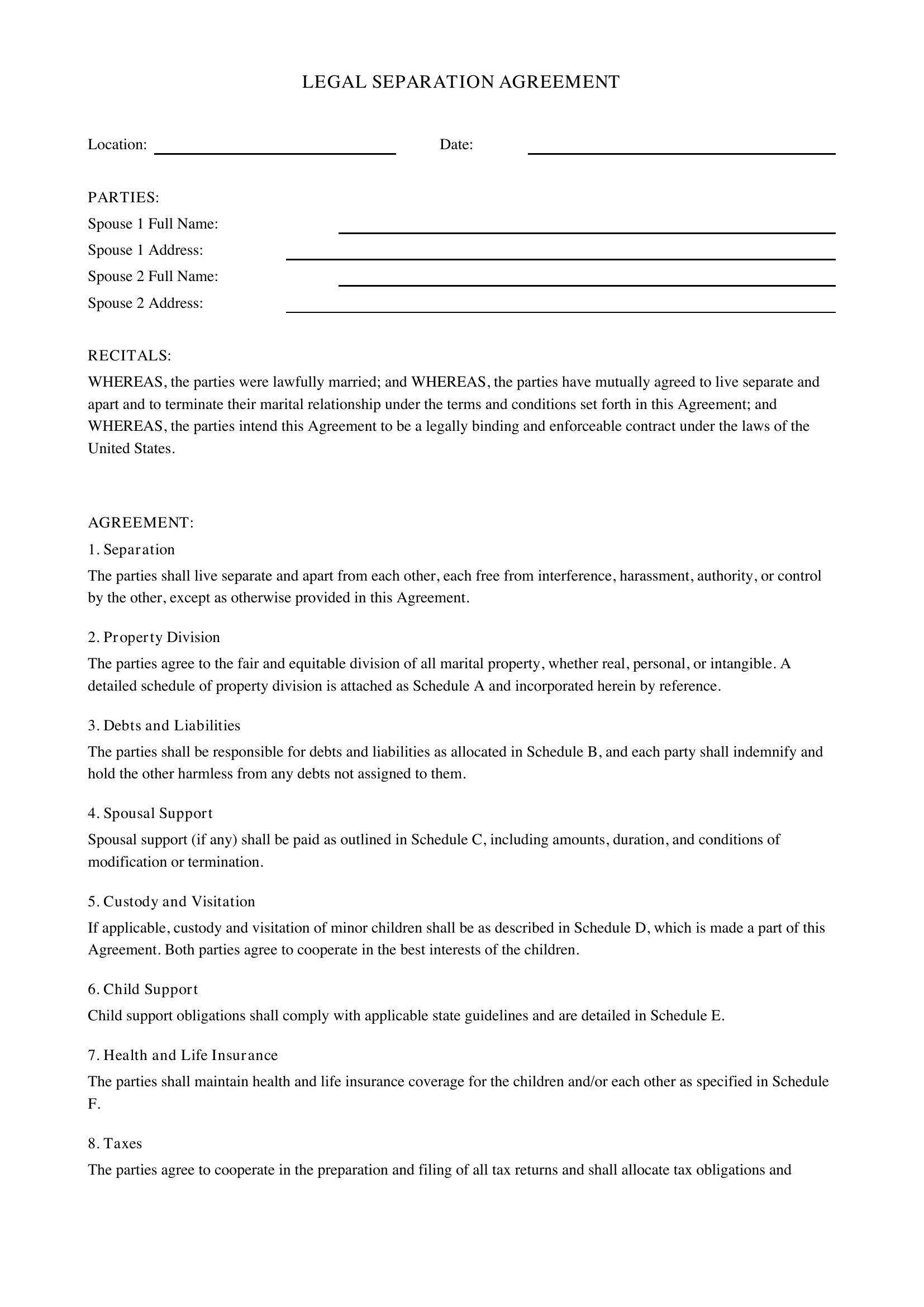 Legal Separation Template
