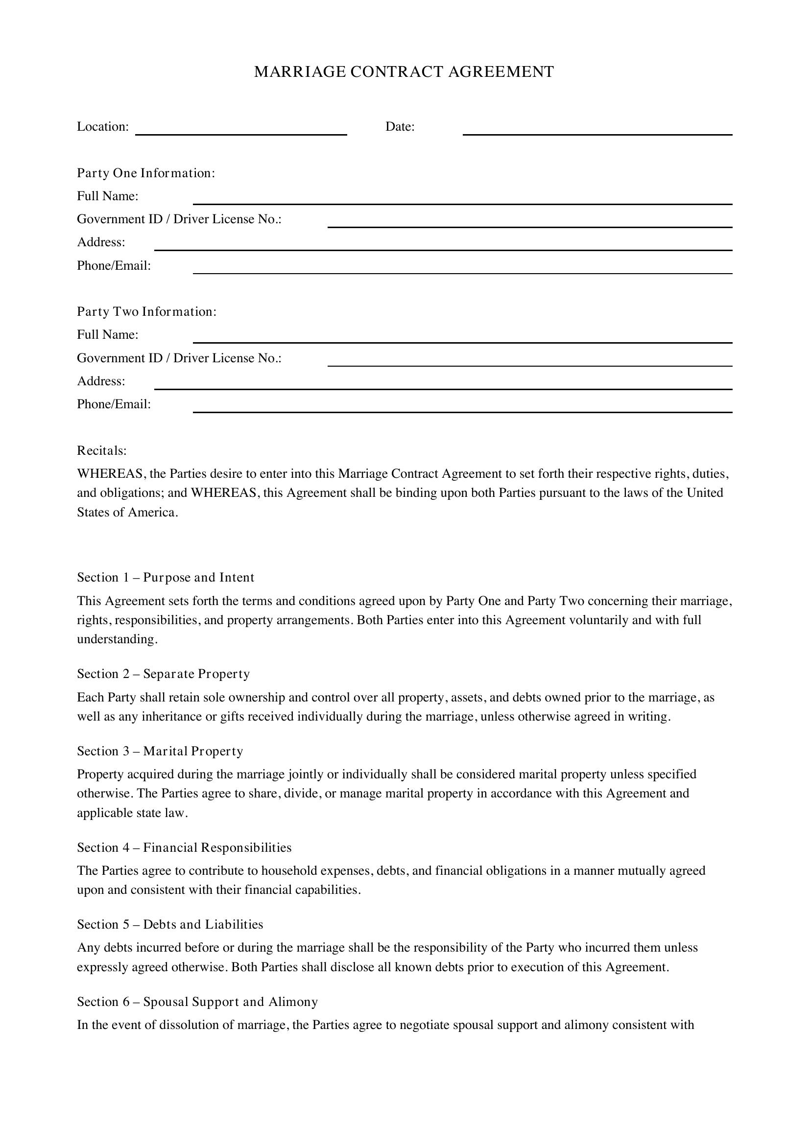 Marriage Contract Template