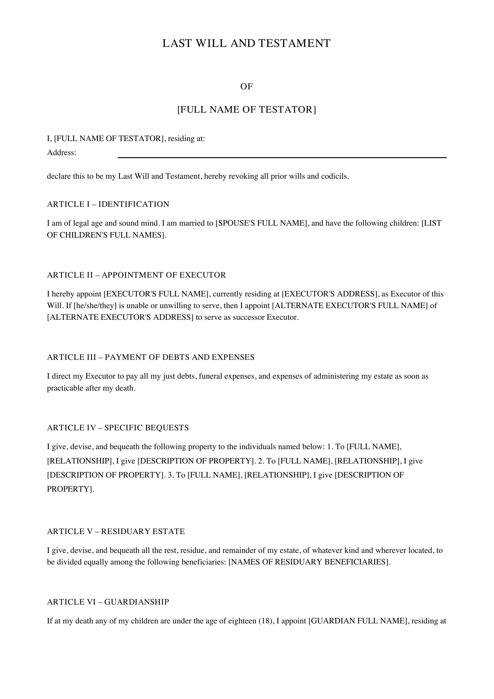 Minnesota Will Template