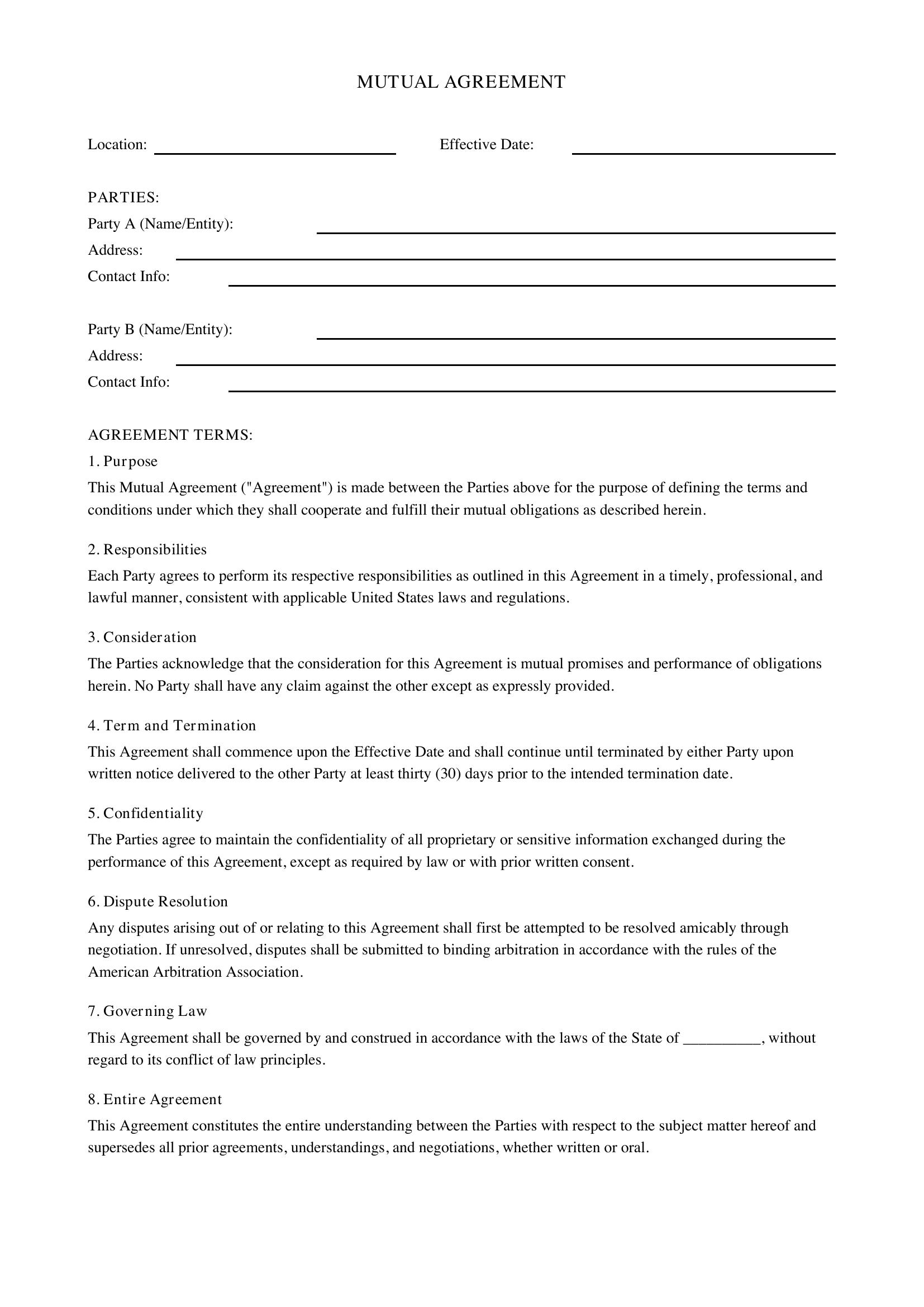 Mutual Agreement Template