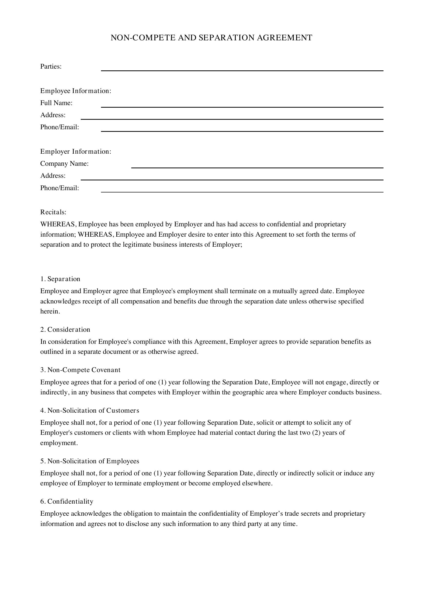 Nc Separation Agreement Template