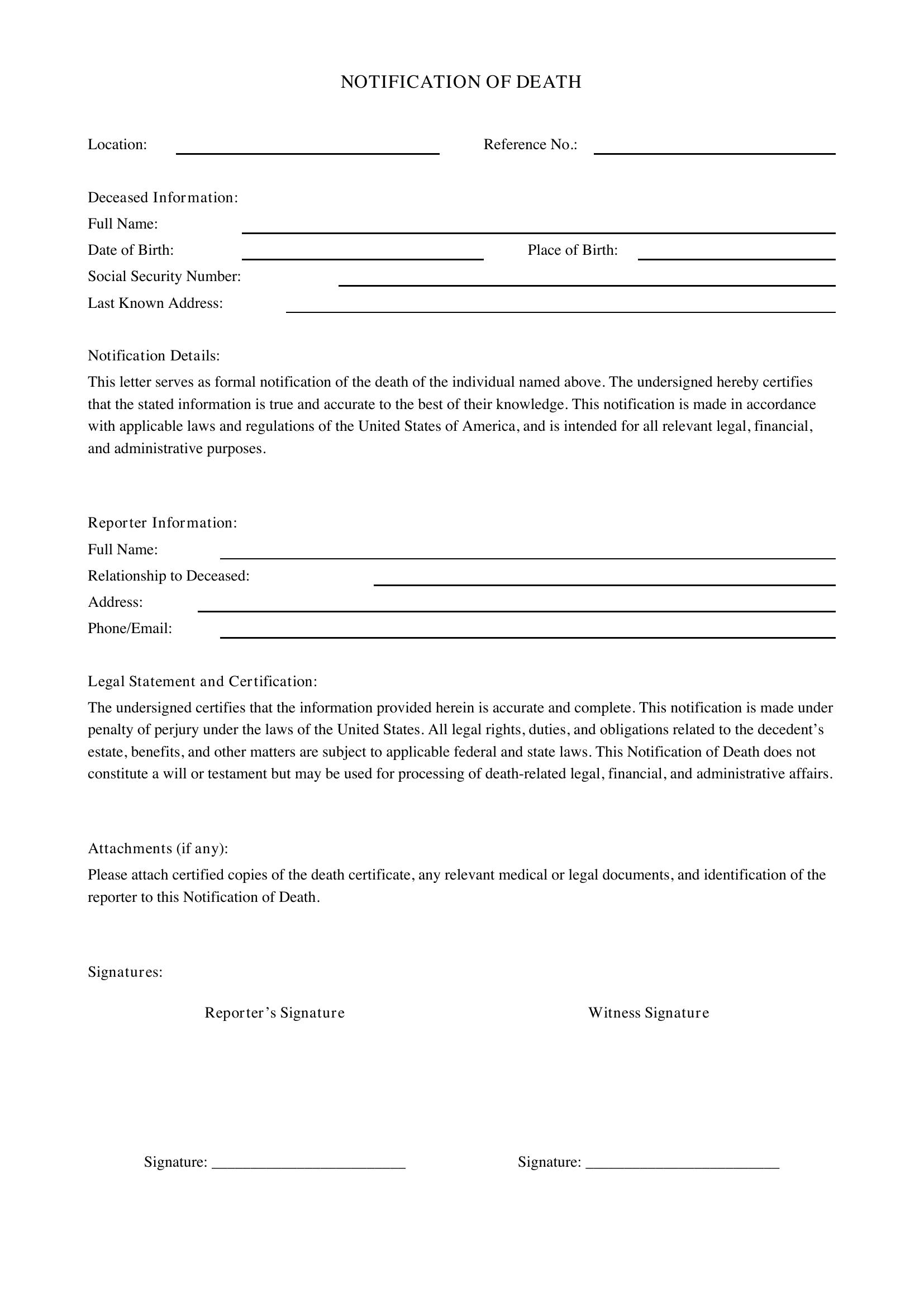 Notification Of Death Letter Template