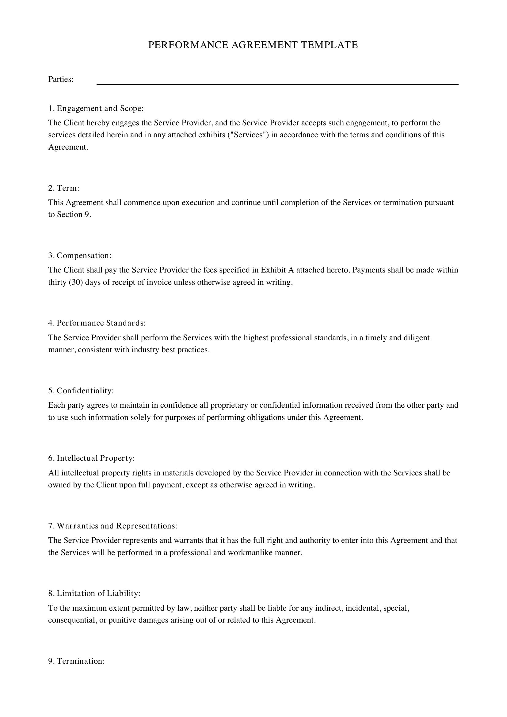 Performance Agreement Template