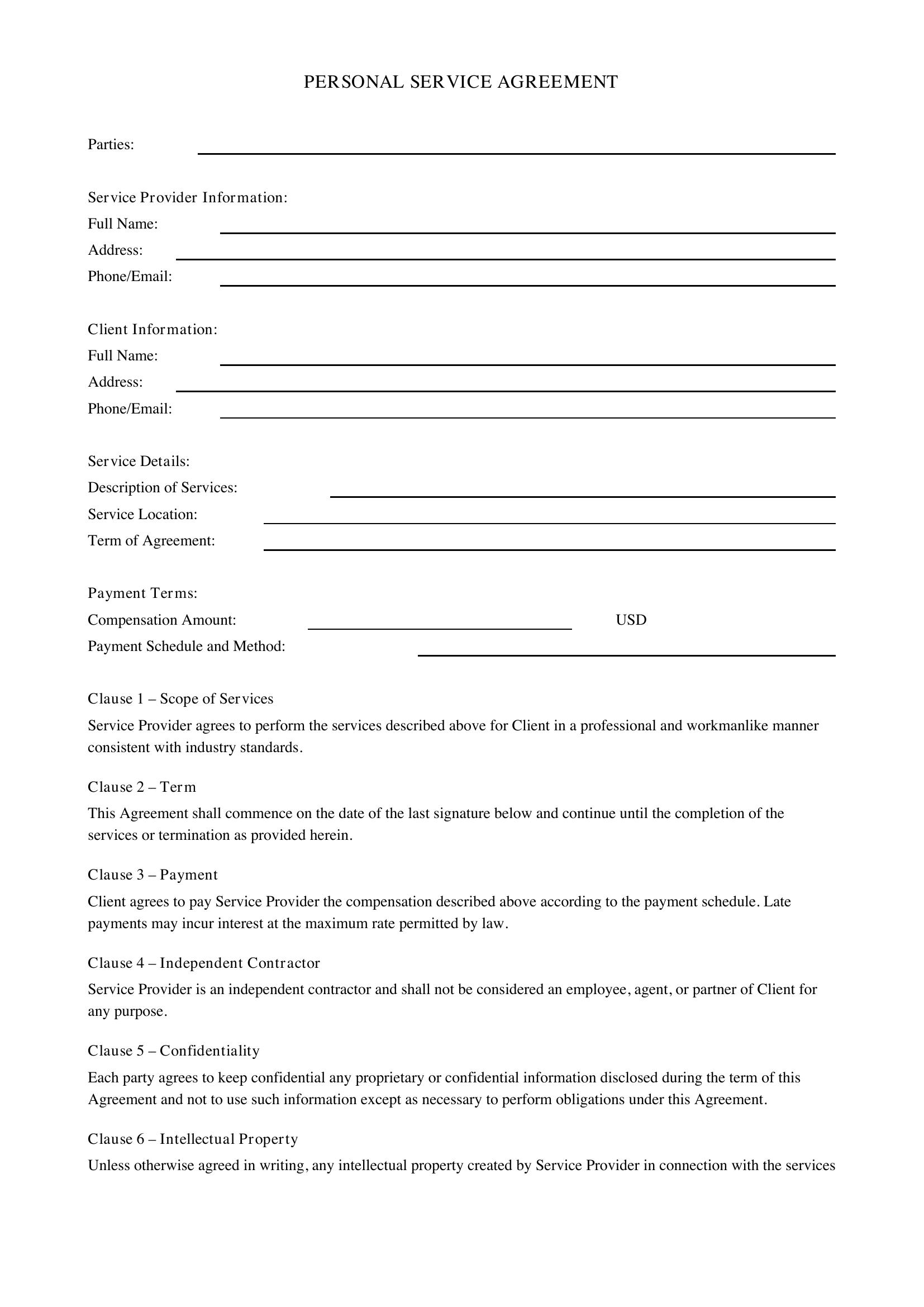 Personal Contract Template