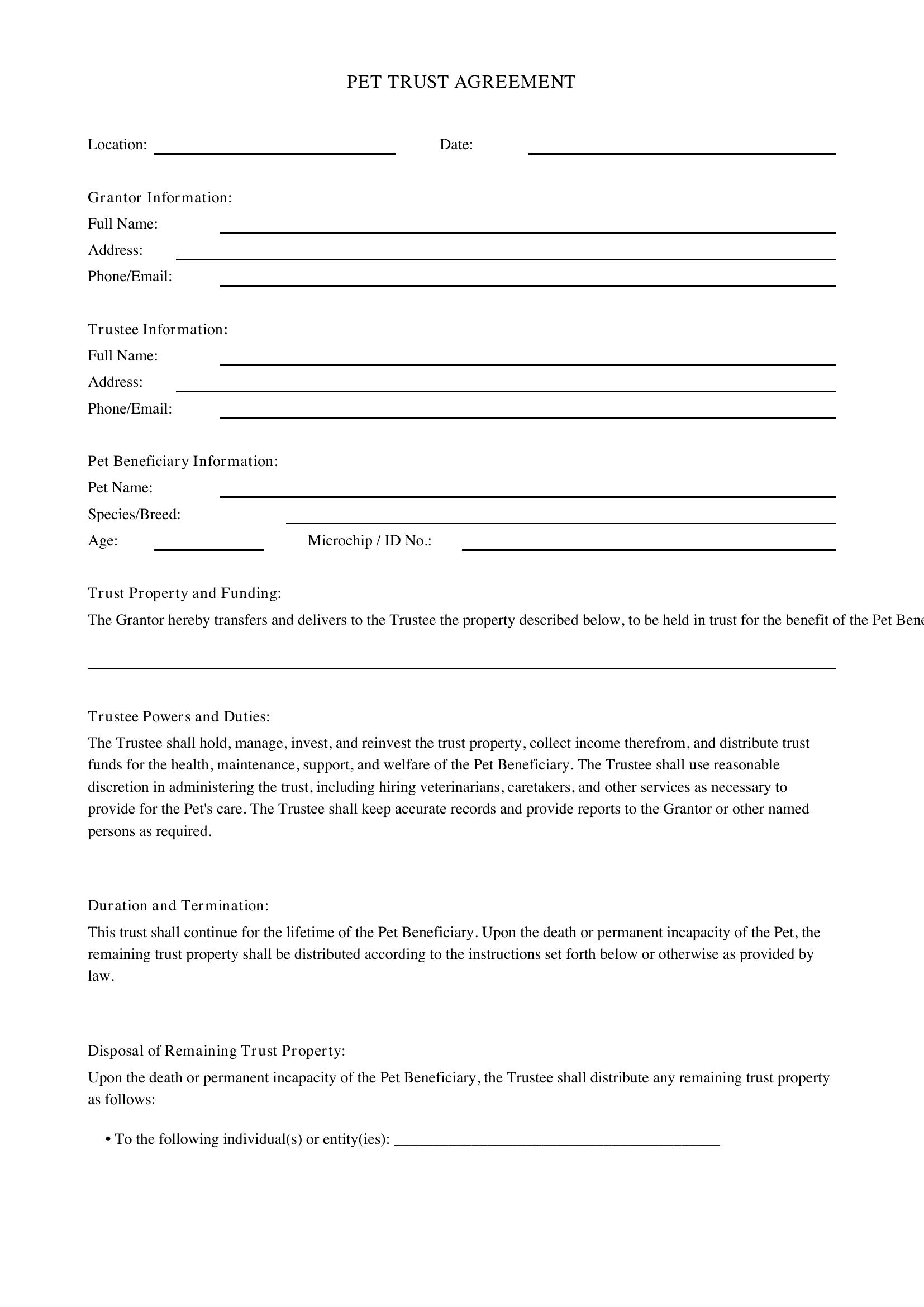 Pet Trust Template