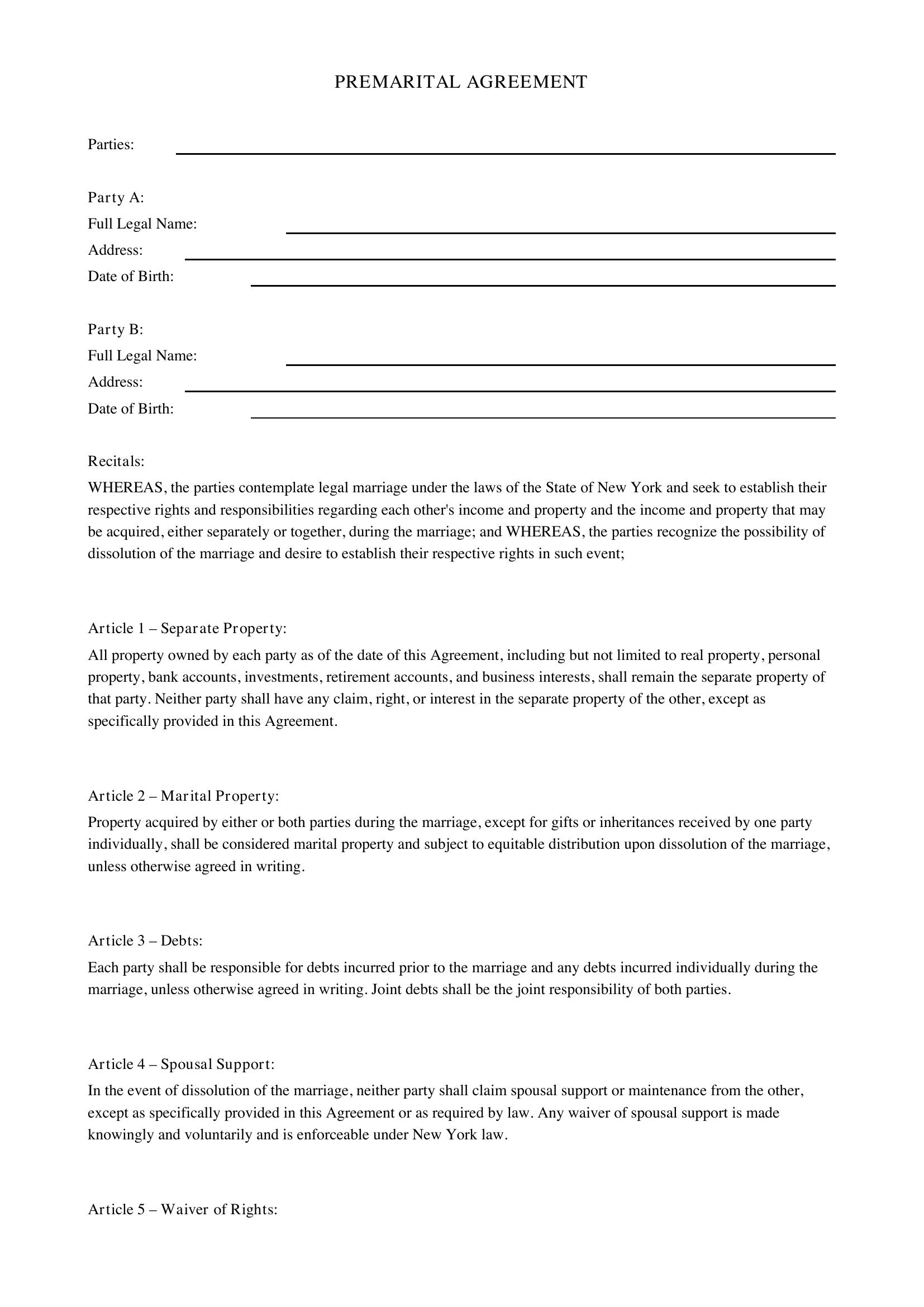 Prenup Template New York