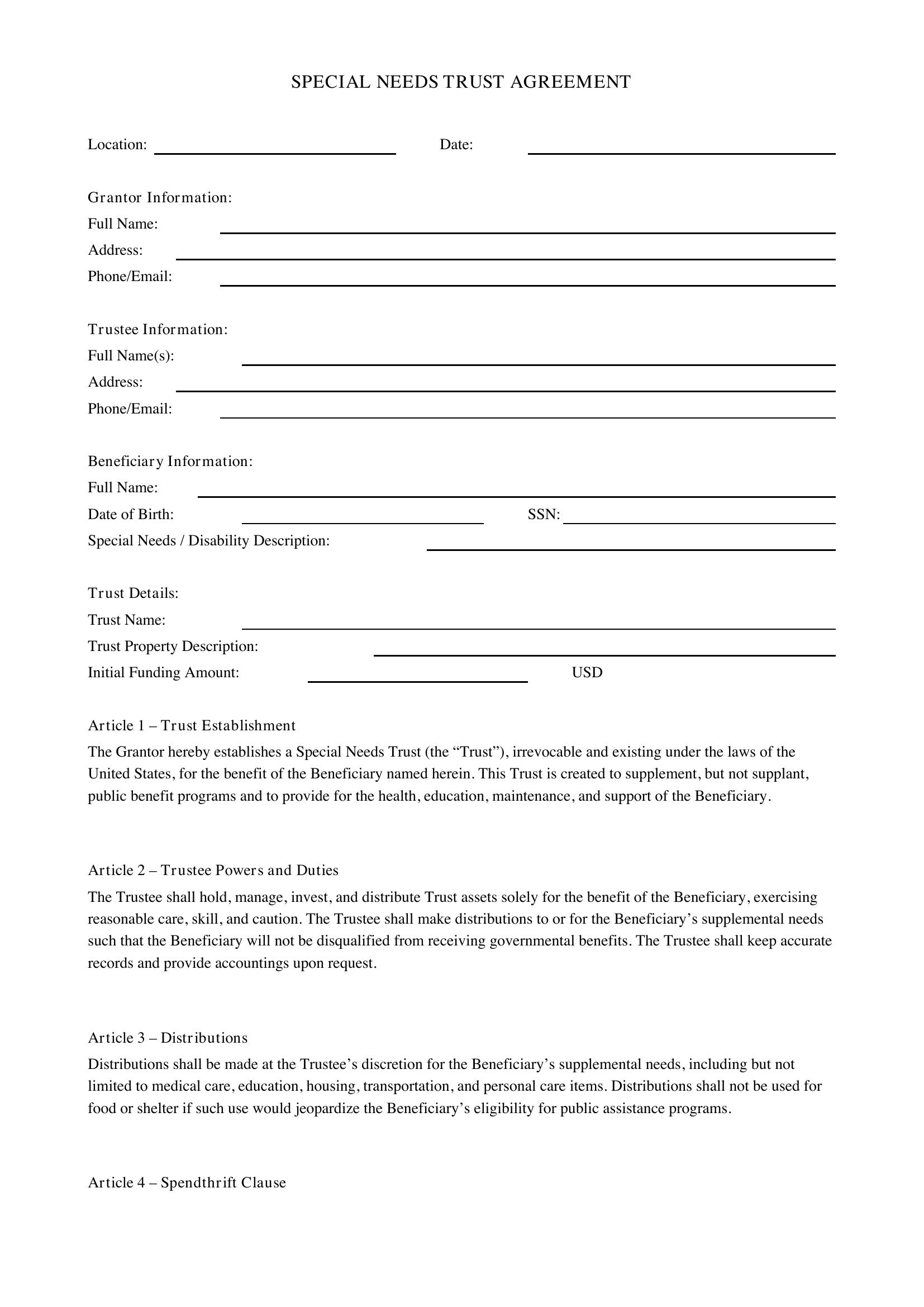 Special Needs Trust Template