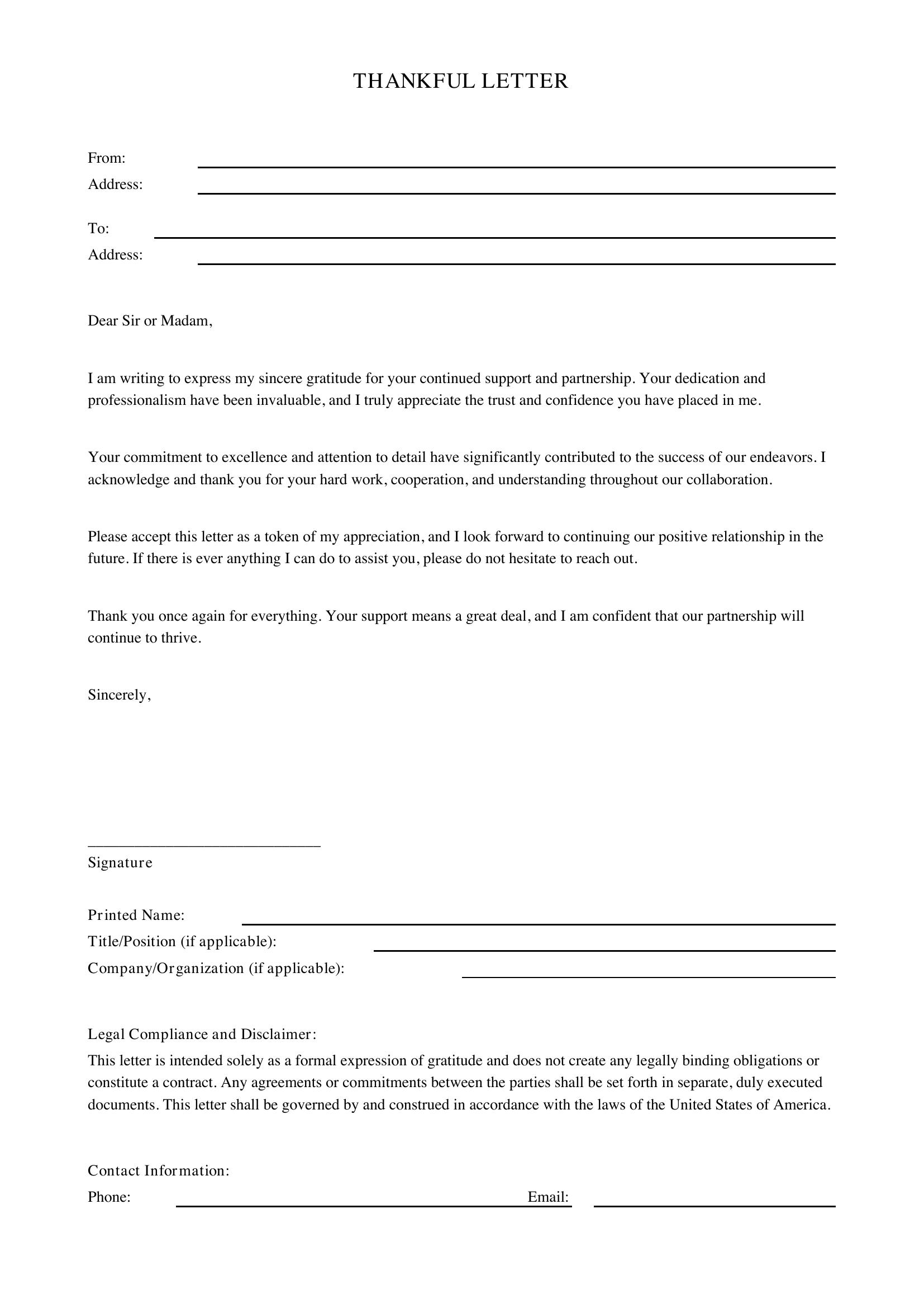 Thankful Letter Template