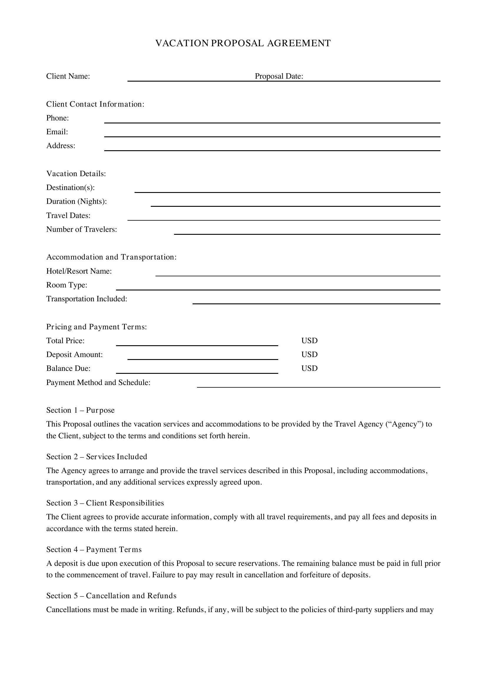 Vacation Proposal Template