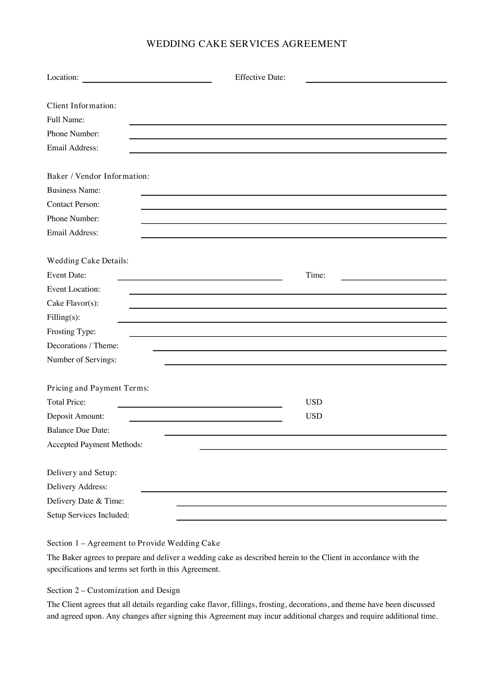Wedding Cake Contract Template