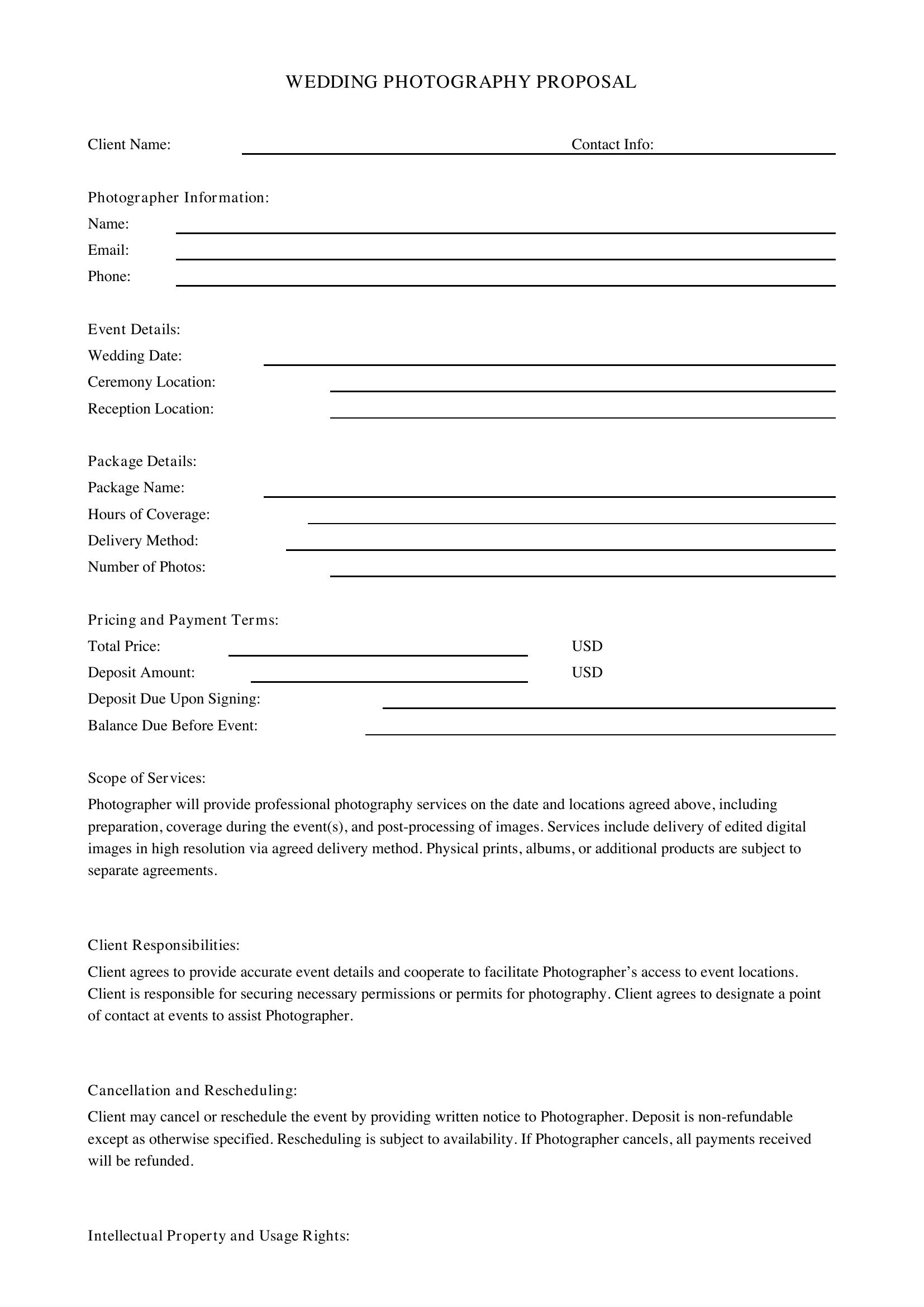Wedding Photography Proposal Template